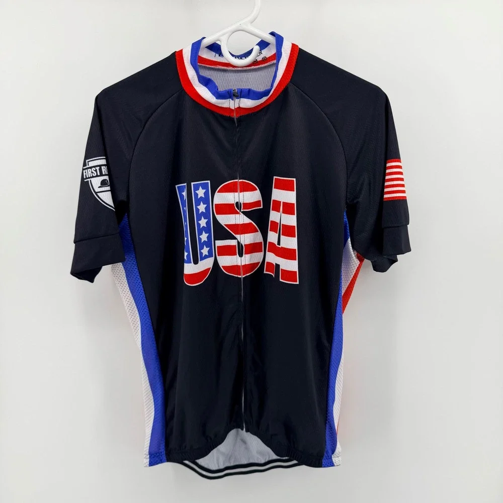 Unbranded First Responders USA Cycling Jersey Full Zip Patriotic L Black - Picture 2 of 6